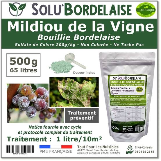 Solu'Bordelaise - 500 g de Bouillie Bordelaise - Mildiou de la Vigne - Utilisable Agriculture Biologique - Sachet Refermable - Image 1