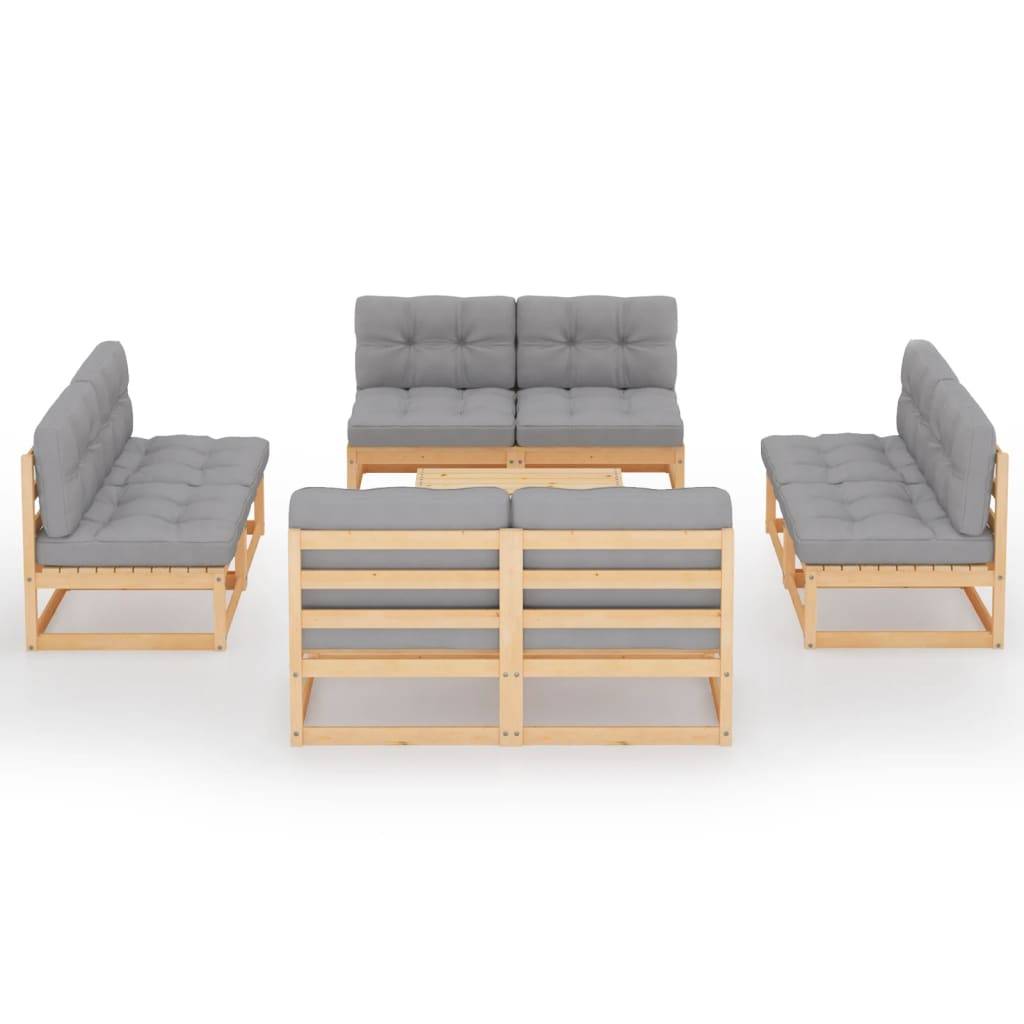 Helloshop26 - Salon de jardin meuble d'extérieur ensemble de mobilier 9 pièces avec coussins bois de pin massif - Imagen 2