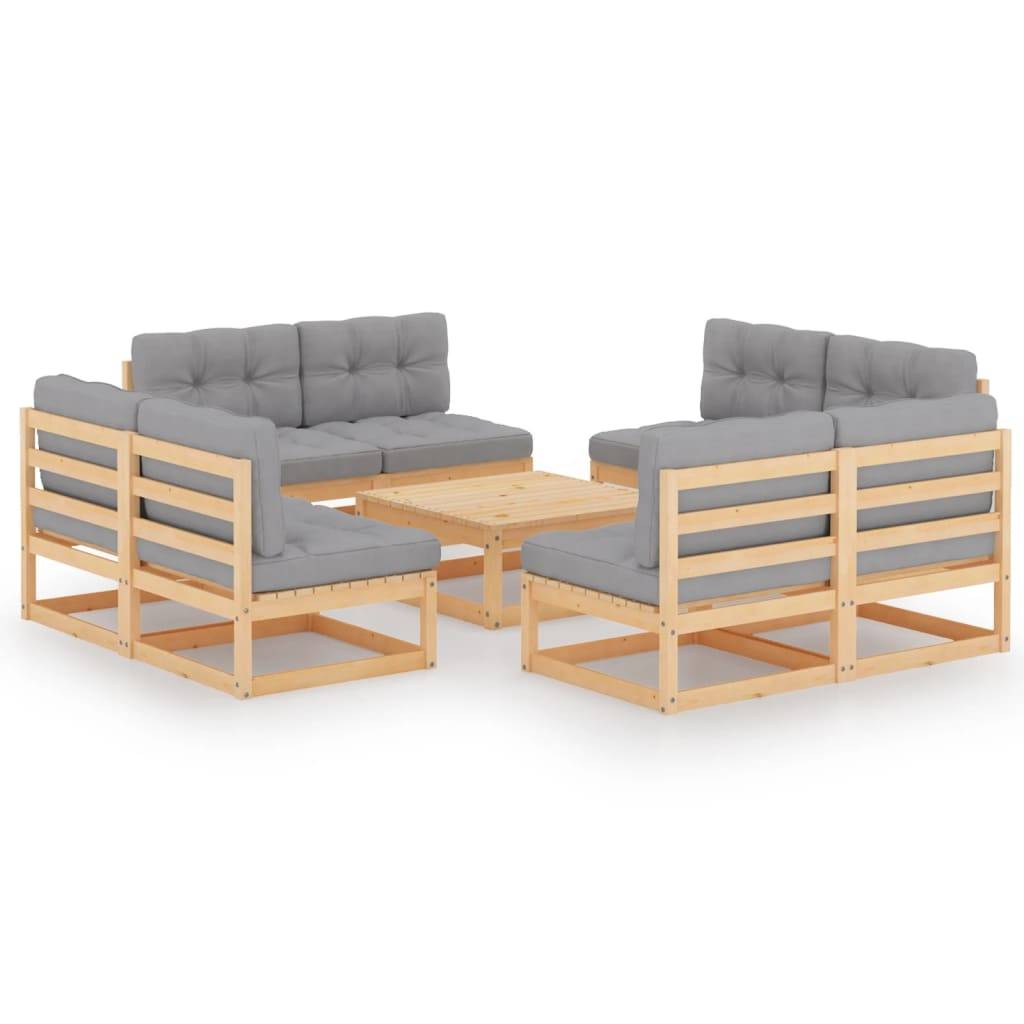 Helloshop26 - Salon de jardin meuble d'extérieur ensemble de mobilier 9 pièces avec coussins bois de pin massif - Imagen 1