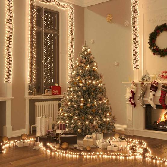 Guirlande LED Groupée PVC 8 Modes pour Fêtes Noël Jardin Blanc Chaud 400 LED 7,4m – ComfortXL Outdoor Living - Image 1