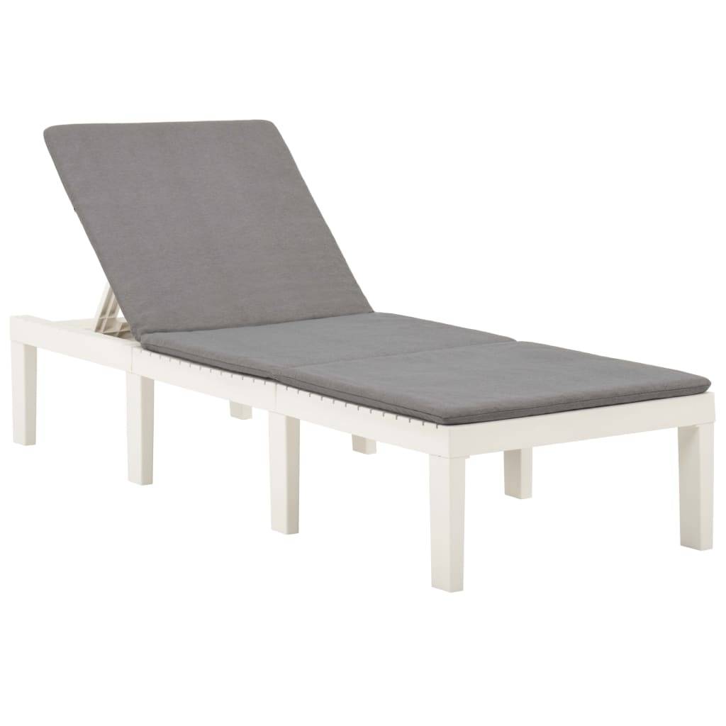 Chaise longue | Transat | Bain de soleil avec coussin Plastique Blanc - Image 2