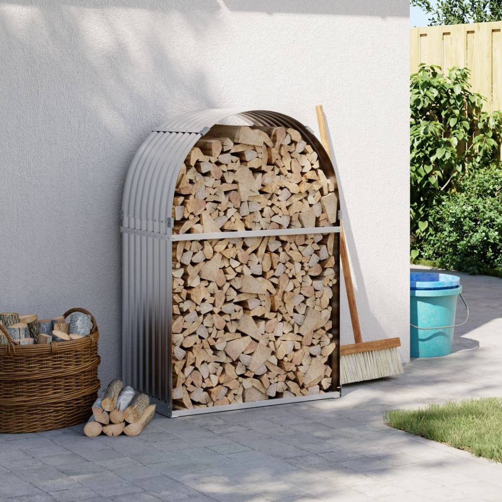 Range-bûches extérieur en acier galvanisé Argenté 80x45x120 cm – ComfortXL Outdoor Living - Image 1