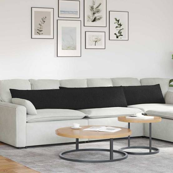 Paire de Coussins Dossier Tissu pour Canapé Palette et Banc Intérieur Noir 200 x 40 cm – ComfortXL Outdoor Living - Image 1