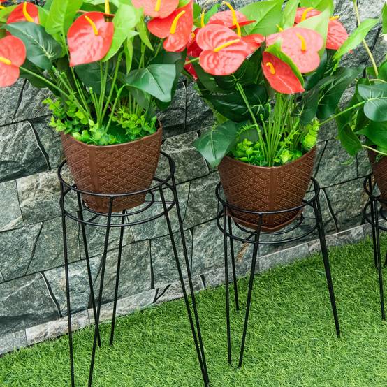 Lot de 3 porte-plantes en fil d'acier pour salon et balcon hauteurs variées noir - ComfortXL Outdoor Living - Image 9