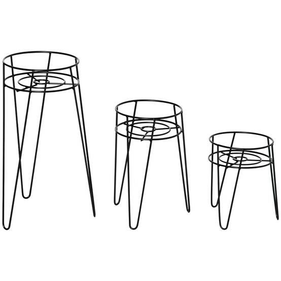 Lot de 3 porte-plantes en fil d'acier pour salon et balcon hauteurs variées noir - ComfortXL Outdoor Living - Image 2