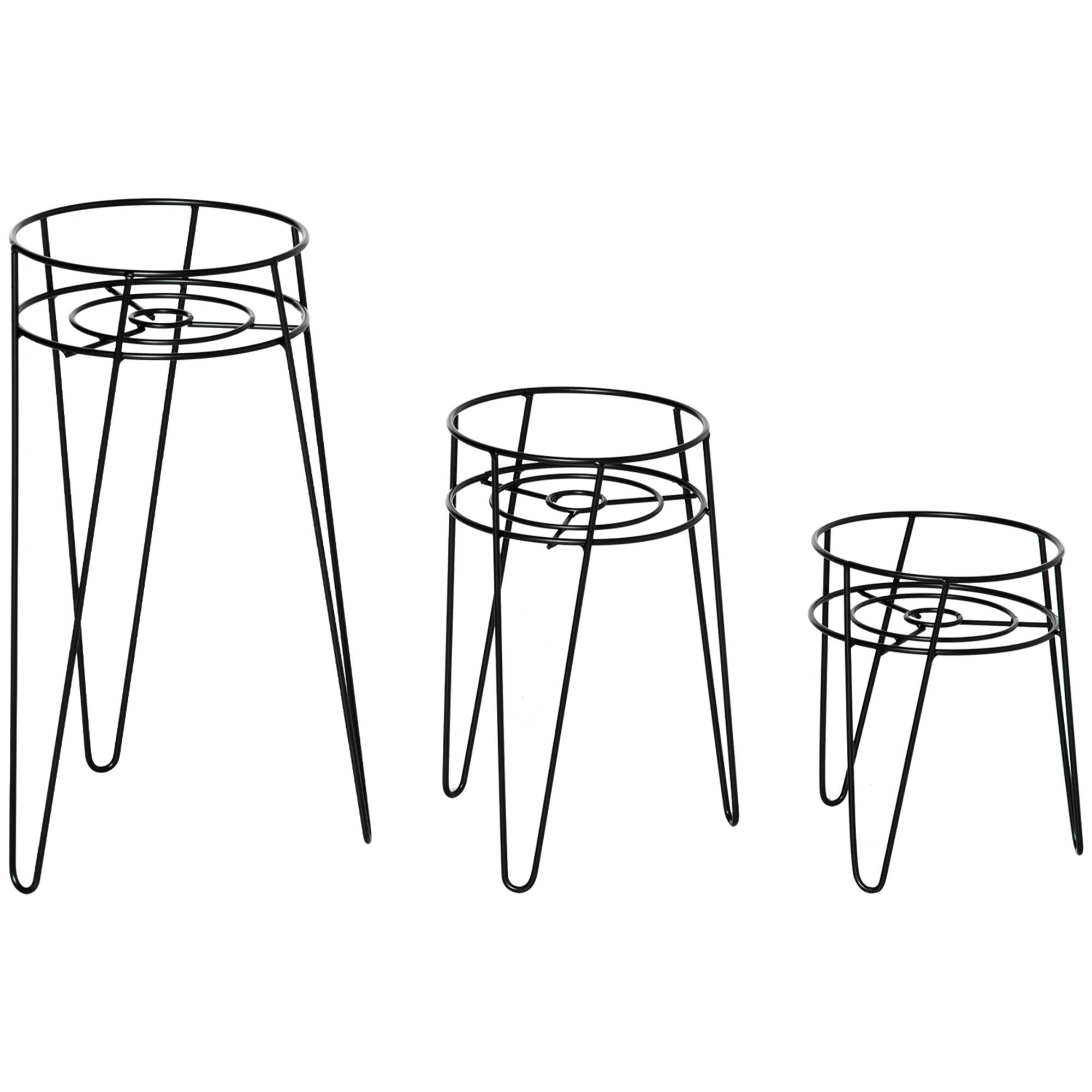 Lot de 3 porte-plantes en fil d'acier pour salon et balcon hauteurs variées noir - ComfortXL Outdoor Living - Image 2