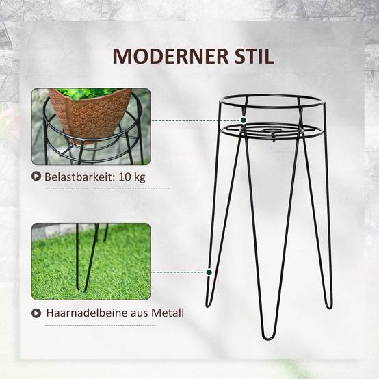 Lot de 3 porte-plantes en fil d'acier pour salon et balcon hauteurs variées noir - ComfortXL Outdoor Living - Image 7