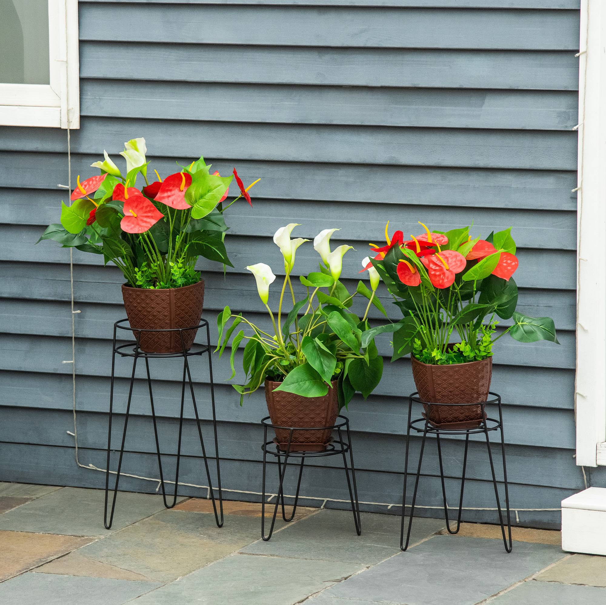 Lot de 3 porte-plantes en fil d'acier pour salon et balcon hauteurs variées noir - ComfortXL Outdoor Living - Image 4