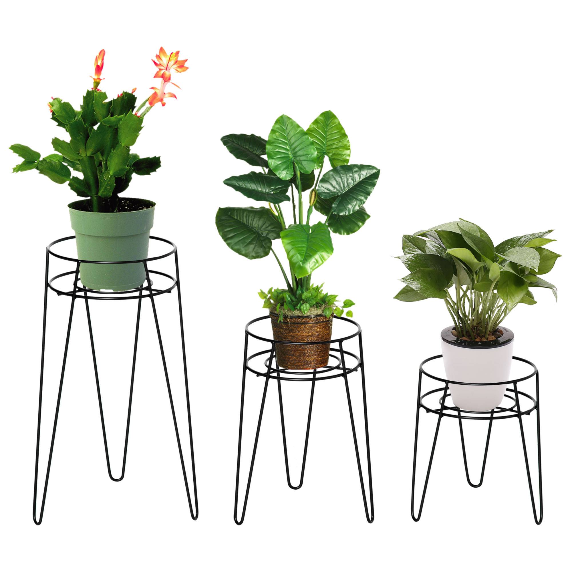 Lot de 3 porte-plantes en fil d'acier pour salon et balcon hauteurs variées noir - ComfortXL Outdoor Living - Image 1