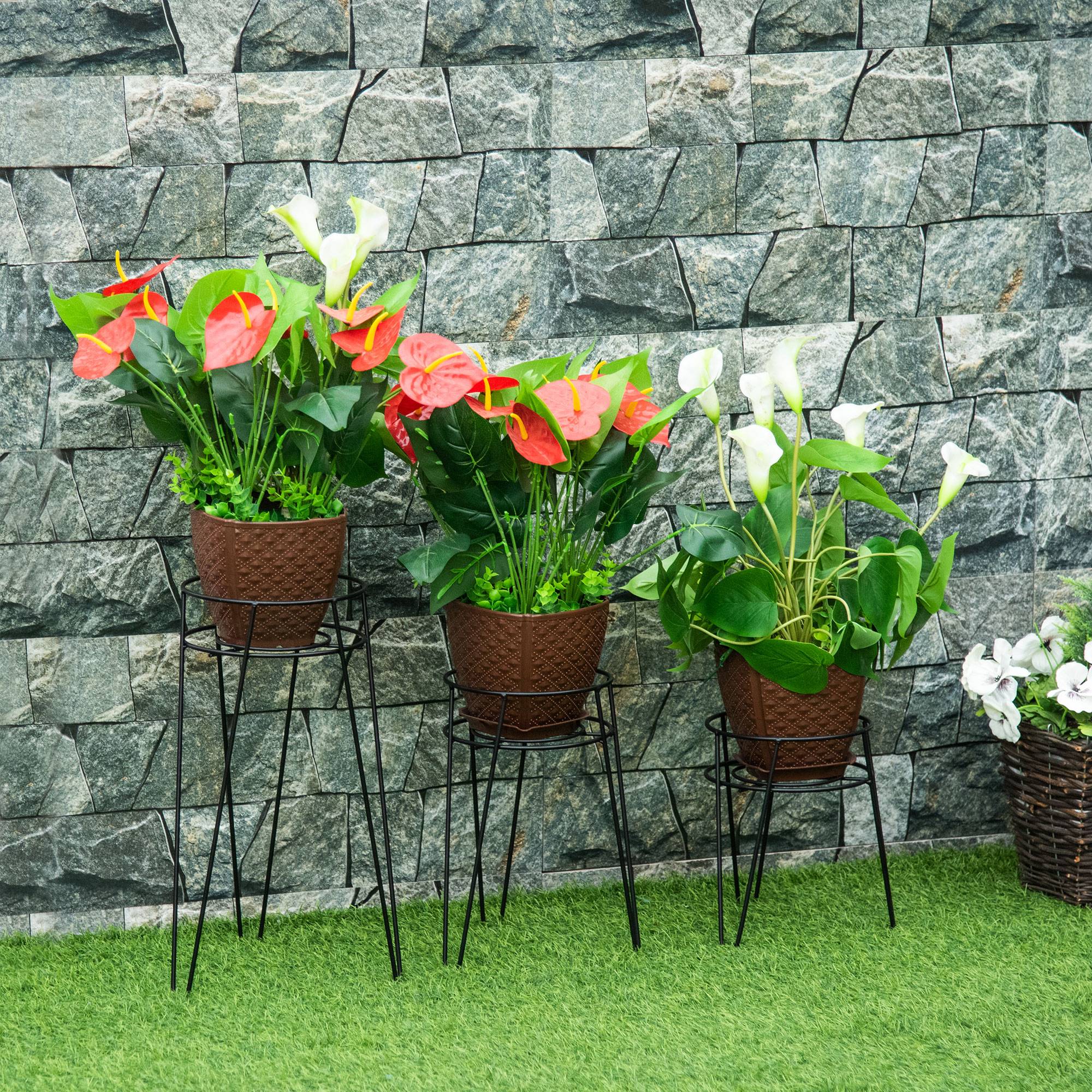 Lot de 3 porte-plantes en fil d'acier pour salon et balcon hauteurs variées noir - ComfortXL Outdoor Living - Image 3
