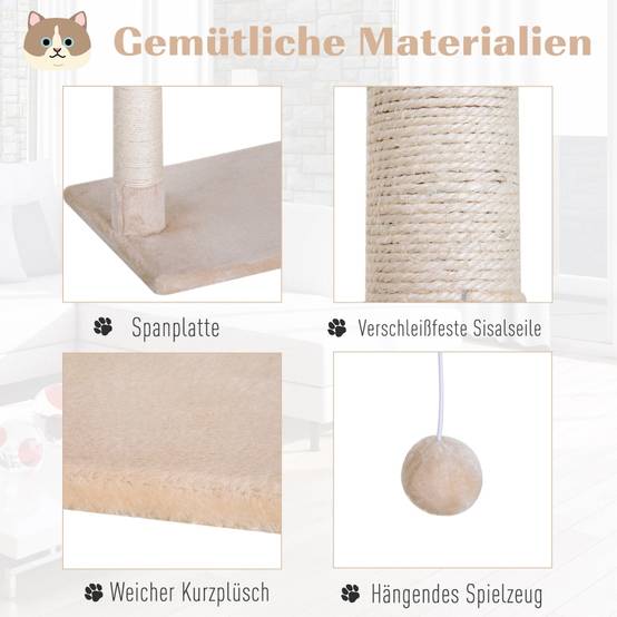 Arbre à chat/griffoir avec poteau en sisal, hamac en peluche, panneaux de particules, beige, 50 x 36 x 70 cm - Image 5