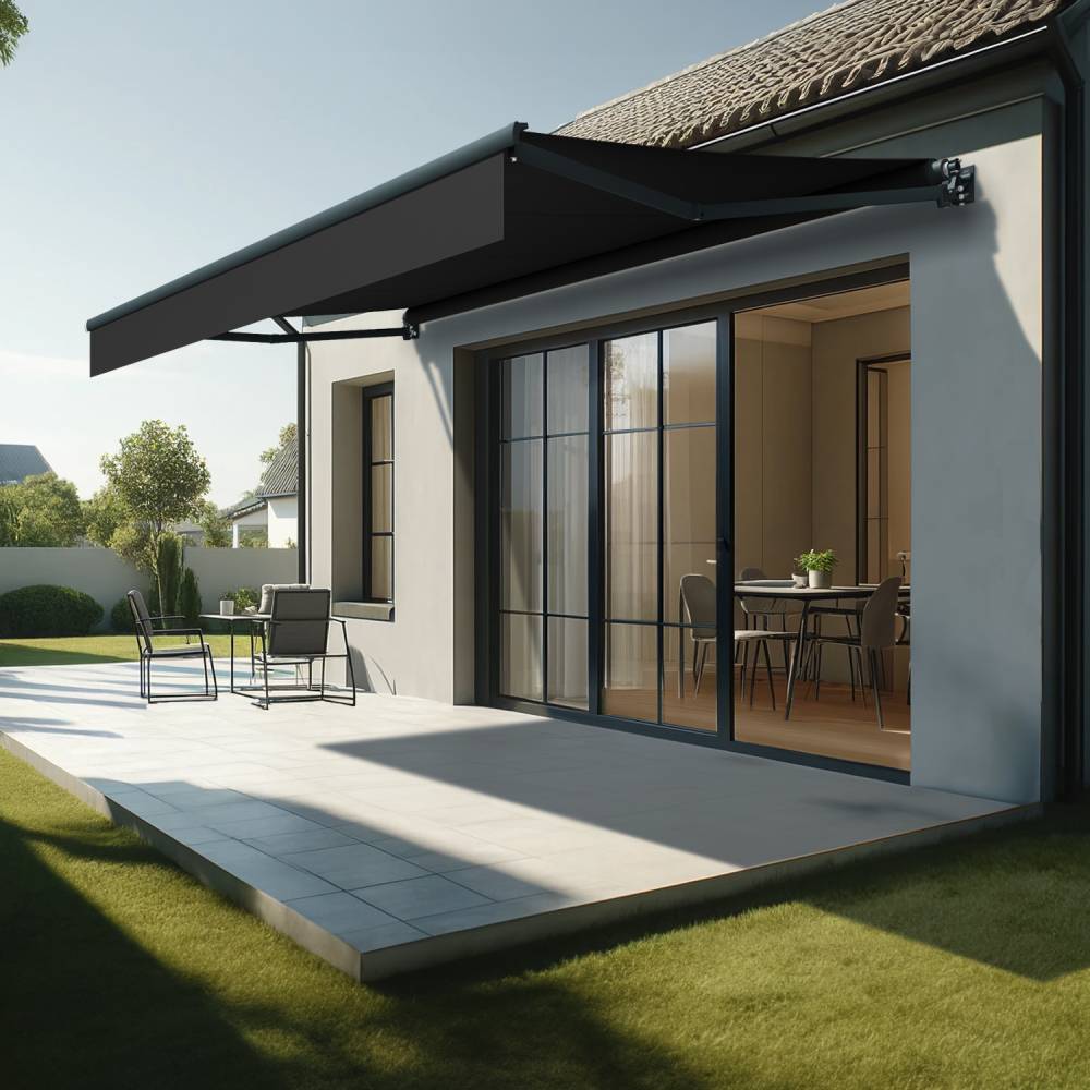 Store banne loggia LOCUS 4,00x2,00m (Manuelle - Noir - Gris anthracite) - Alia Productions - Imagen 1