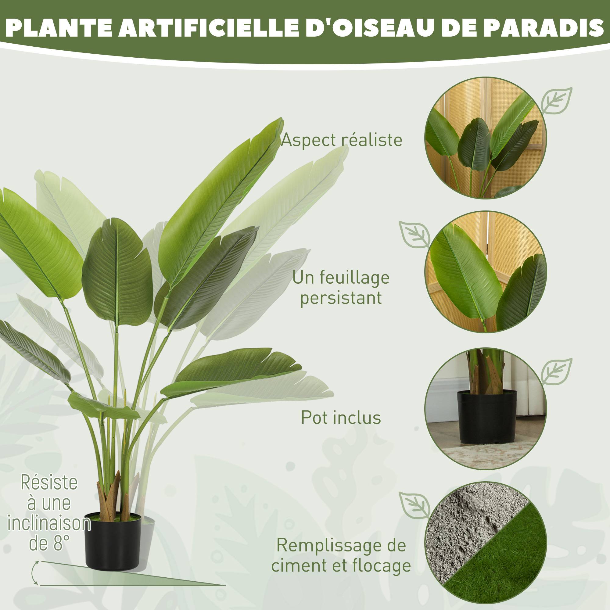 Plante artificielle intérieure 109 cm, arbre artificiel avec pot en plastique et terreau floqué - Image 6