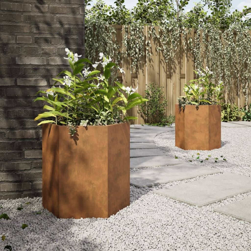 ComfortXL - Lot de 2 Carrés Potager Hexagonaux Acier Corten Rouillé Jardin 46x45 cm – ComfortXL Outdoor Living - Image 4