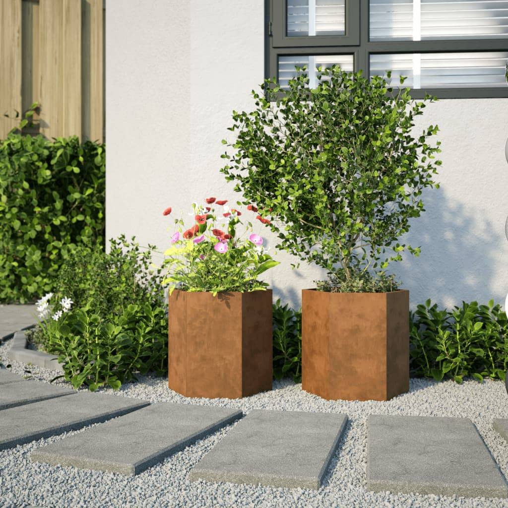 ComfortXL - Lot de 2 Carrés Potager Hexagonaux Acier Corten Rouillé Jardin 46x45 cm – ComfortXL Outdoor Living - Image 3