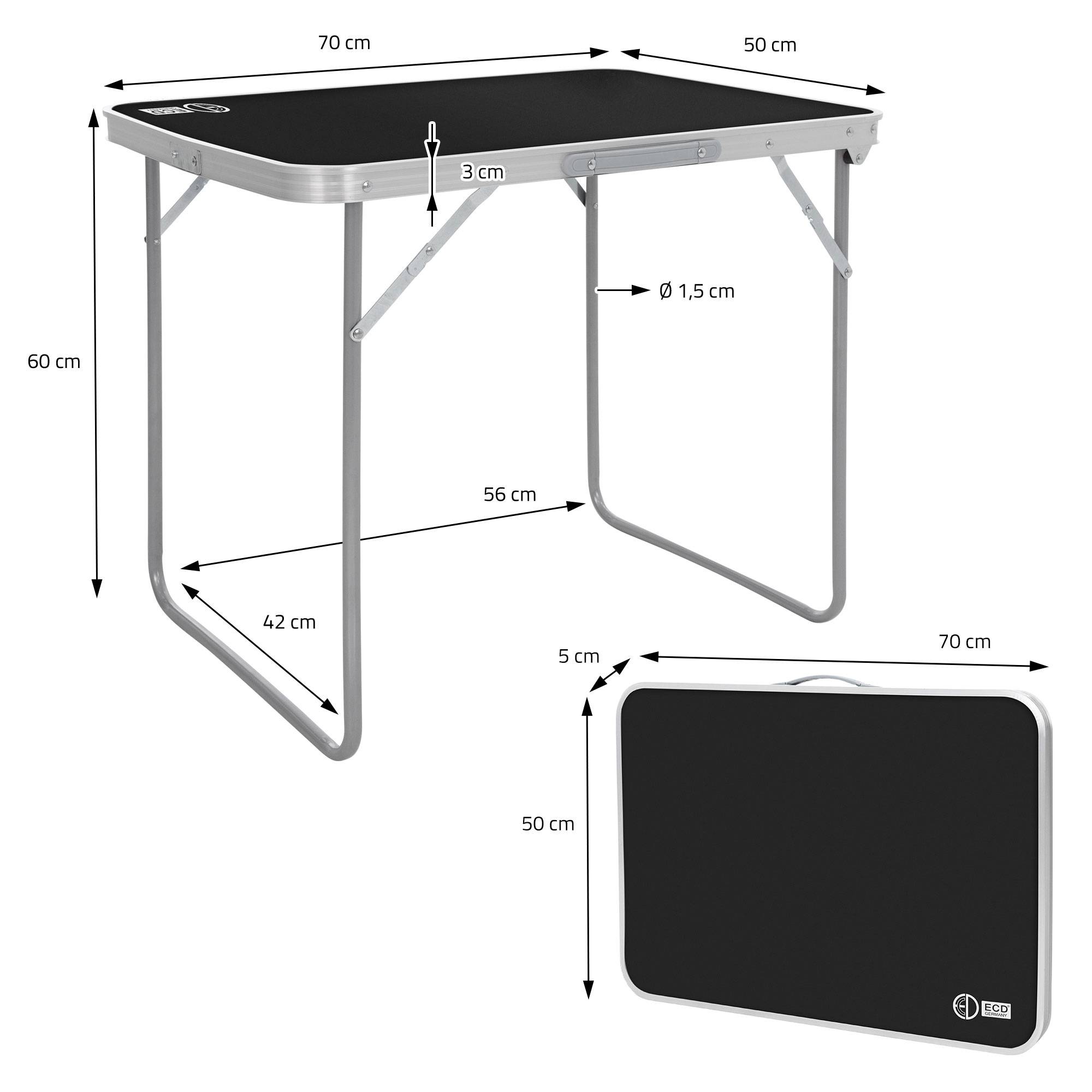 Ecd-Germany - Table de Camping Pliante, 70x50x60 cm, Noir/Argent, en Aluminium, Plateau en MDF, Rectangulaire - Imagen 9