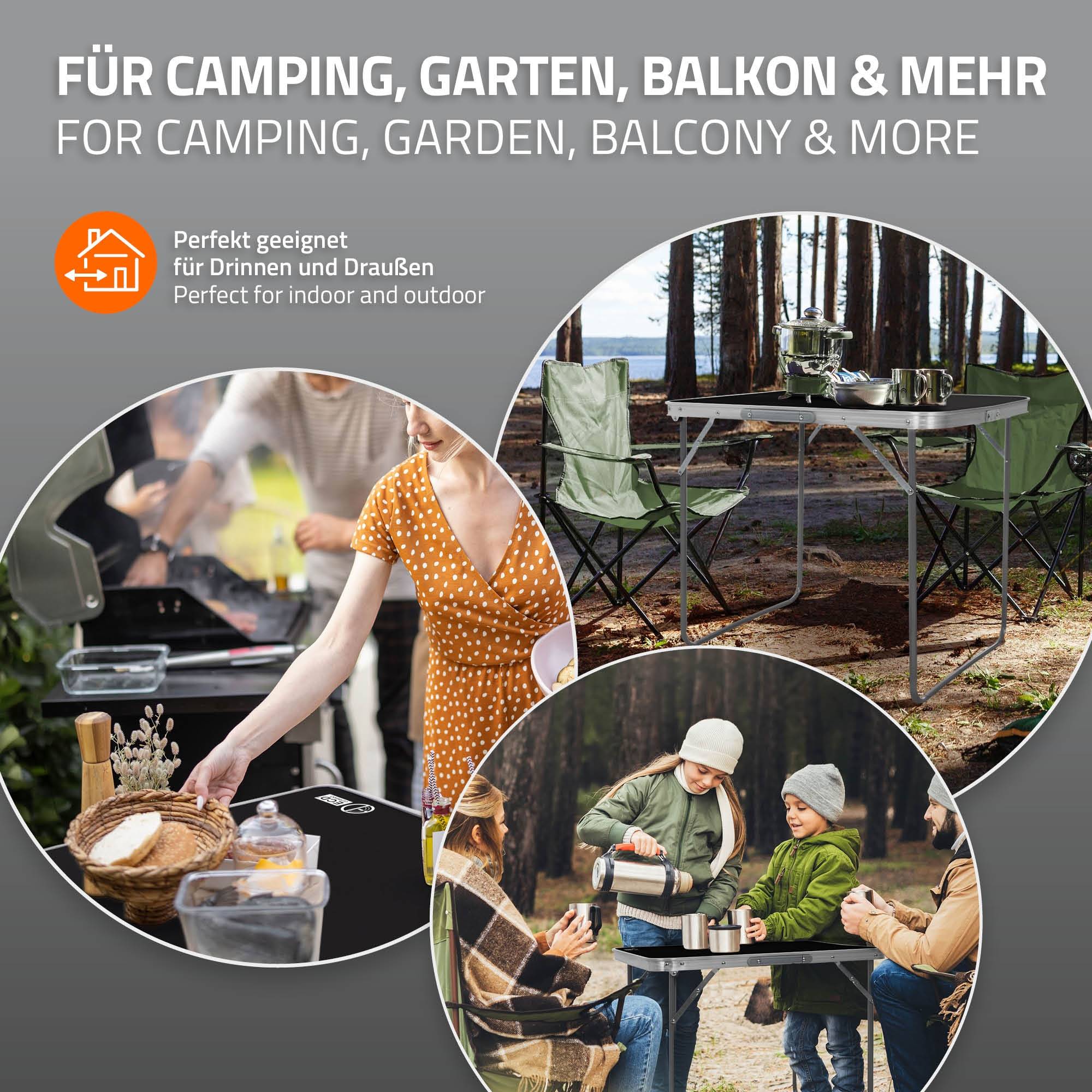 Ecd-Germany - Table de Camping Pliante, 70x50x60 cm, Noir/Argent, en Aluminium, Plateau en MDF, Rectangulaire - Imagen 8