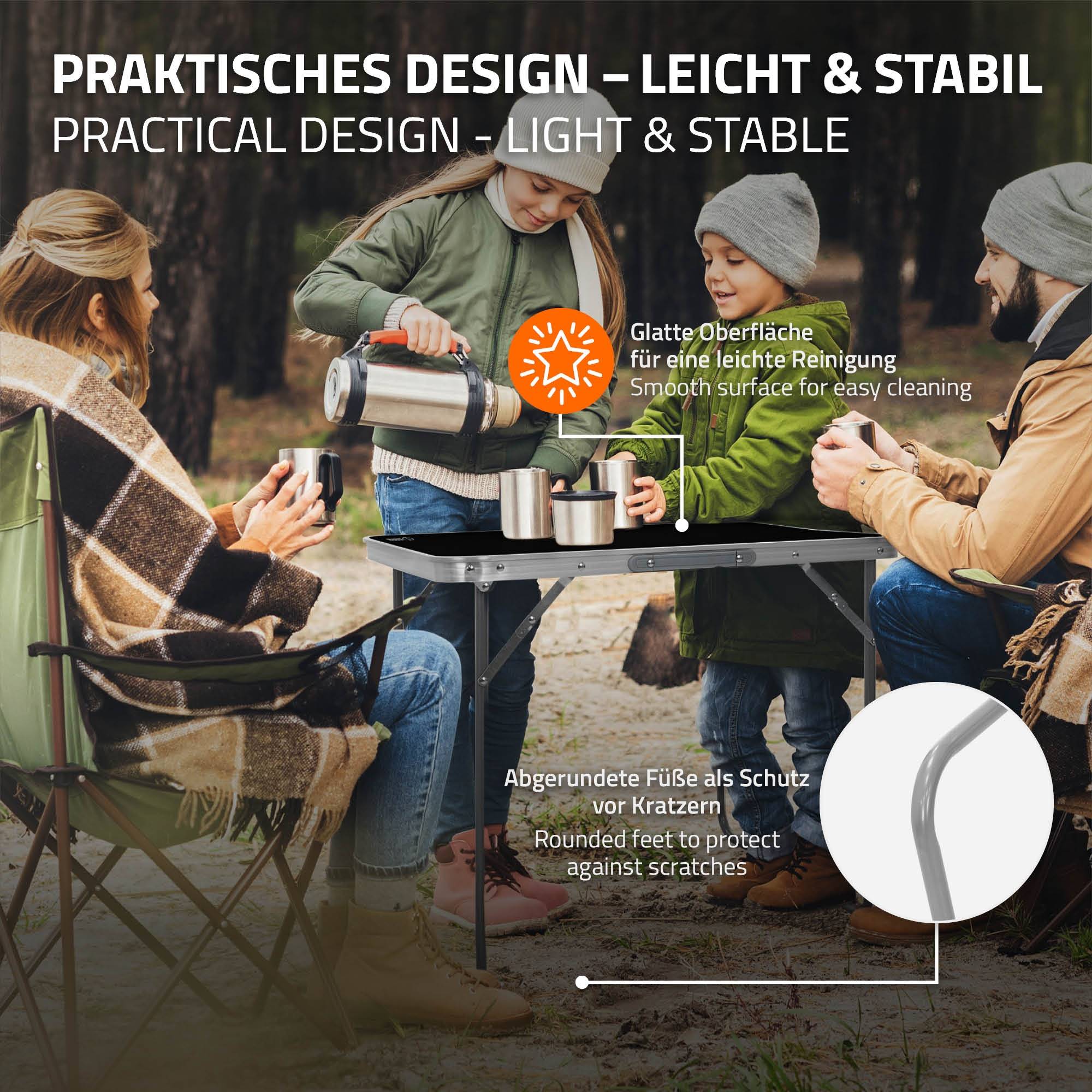 Ecd-Germany - Table de Camping Pliante, 70x50x60 cm, Noir/Argent, en Aluminium, Plateau en MDF, Rectangulaire - Imagen 4