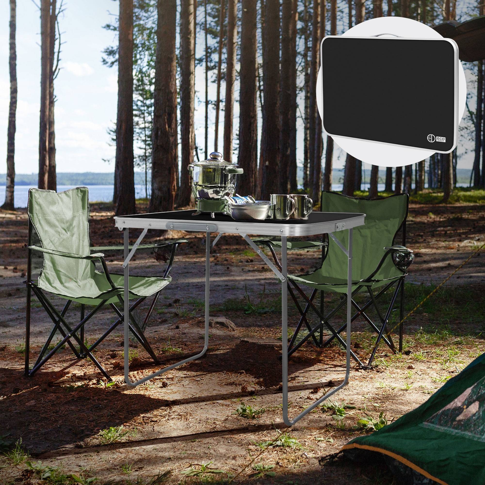 Ecd-Germany - Table de Camping Pliante, 70x50x60 cm, Noir/Argent, en Aluminium, Plateau en MDF, Rectangulaire - Imagen 2