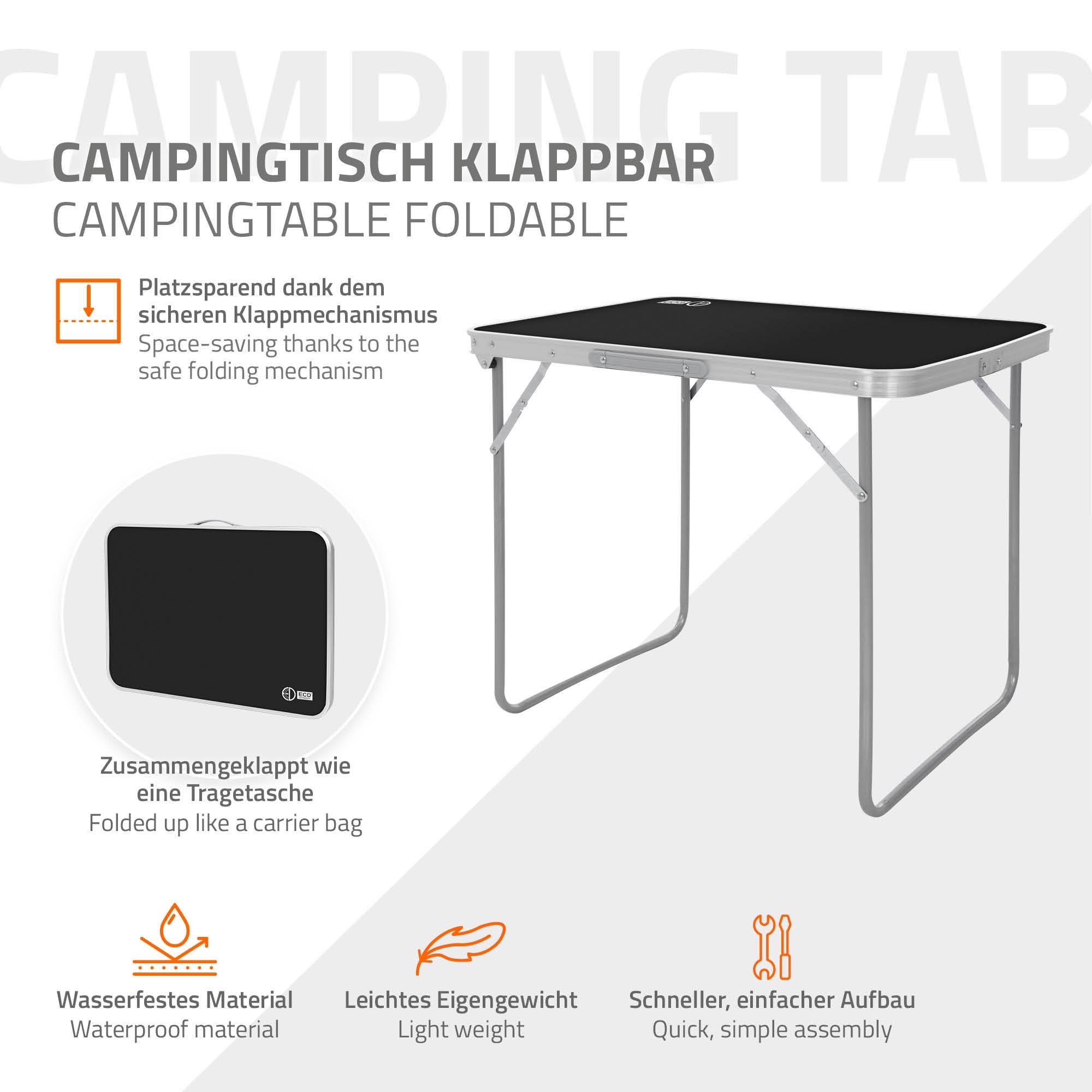 Ecd-Germany - Table de Camping Pliante, 70x50x60 cm, Noir/Argent, en Aluminium, Plateau en MDF, Rectangulaire - Imagen 3