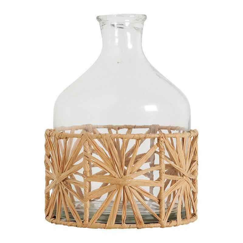 Vase bonbonne verre raphia 14x21cm - Image 2