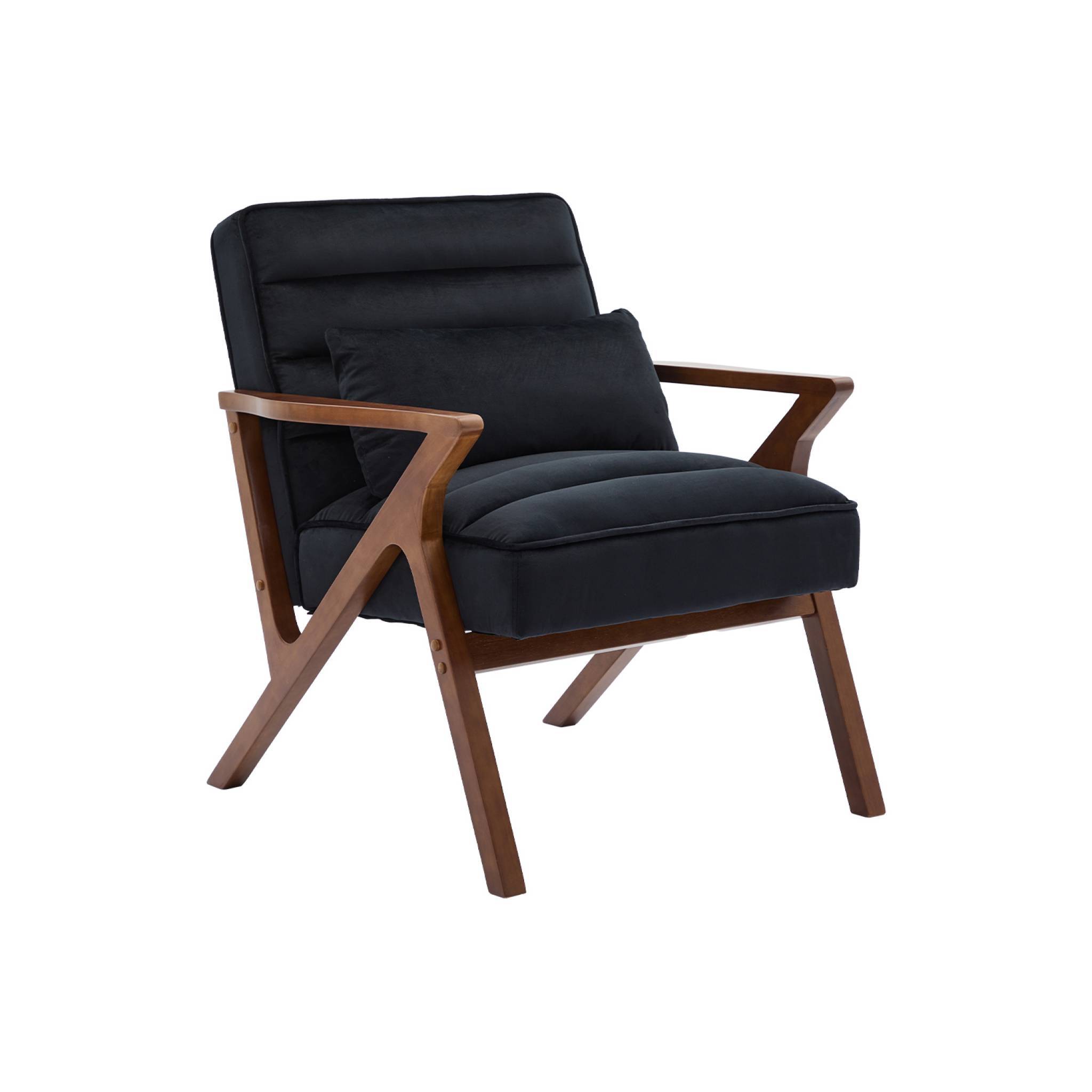 sweeek - Fauteuil scandinave bois d'hévéa et velours noir | sweeek - Image 2