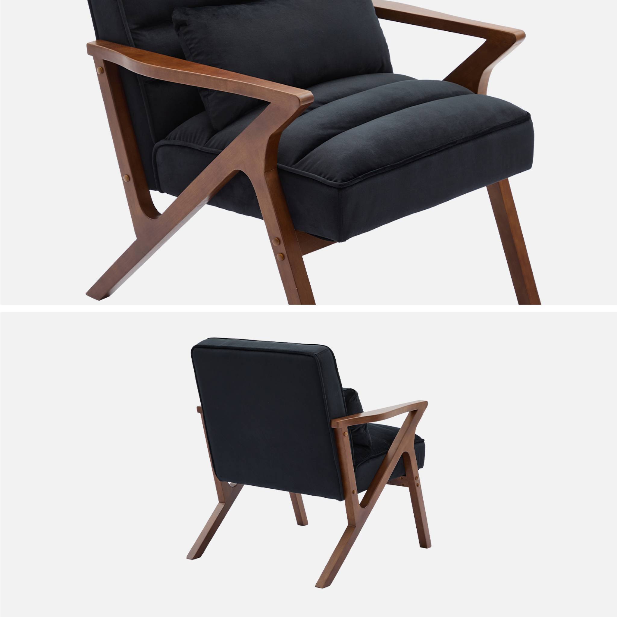 sweeek - Fauteuil scandinave bois d'hévéa et velours noir | sweeek - Image 4