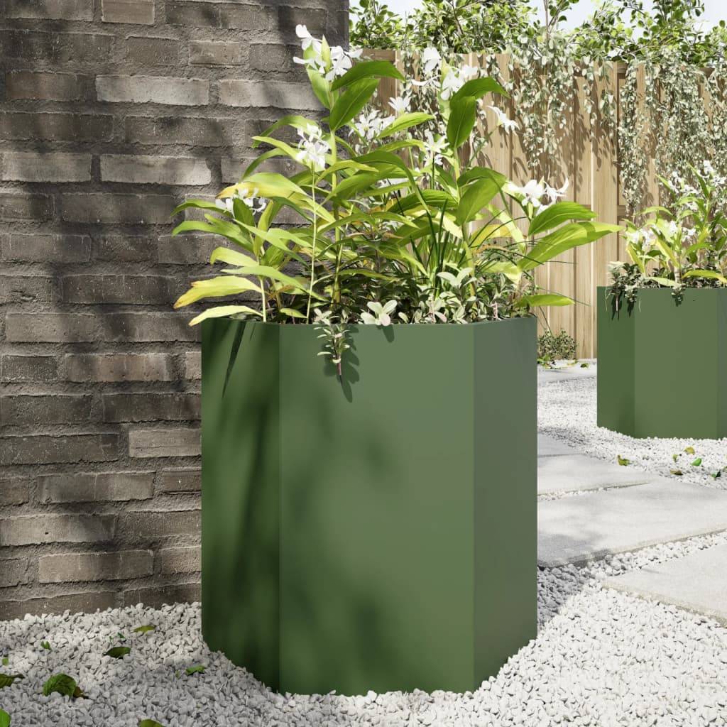 Jardinière acier vert olive 46 x 40 x 45 cm - PANGIVO - Image 1