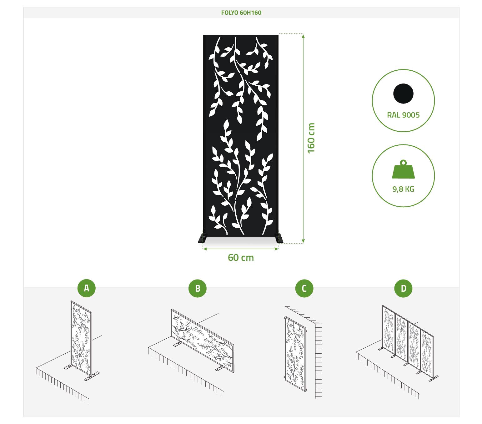 Casanoov Lot de 2 panneaux décoratifs FOLYA noir H.160  cm motif intégral - Image 2
