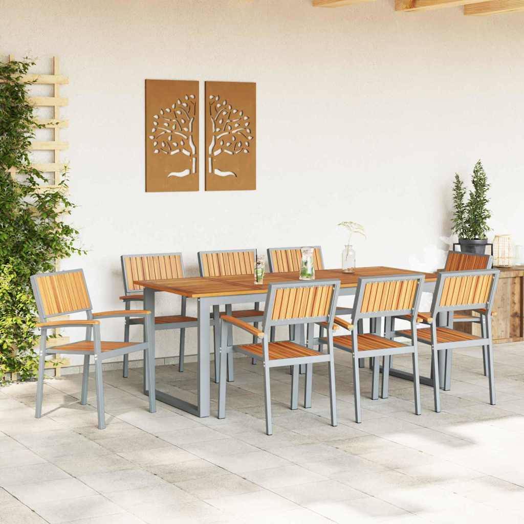 Ensemble de salle à manger jardin 9 pcs gris bois d'acacia 200 x 90 x 75 cm - PANGIVO - Image 4