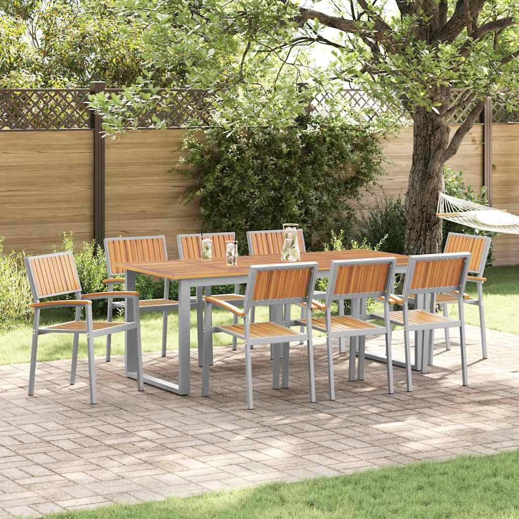 Ensemble de salle à manger jardin 9 pcs gris bois d'acacia 200 x 90 x 75 cm - PANGIVO - Image 1
