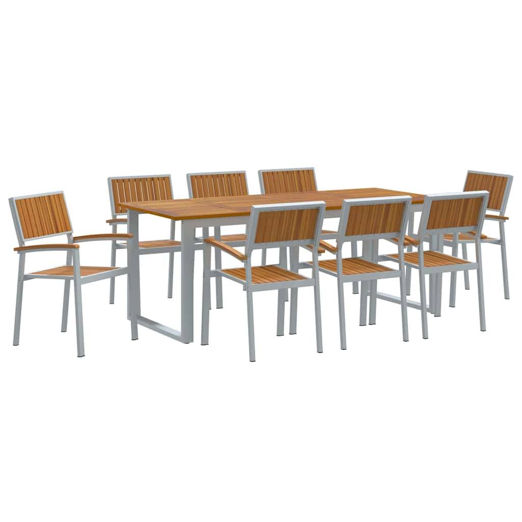 Ensemble de salle à manger jardin 9 pcs gris bois d'acacia 200 x 90 x 75 cm - PANGIVO - Image 2