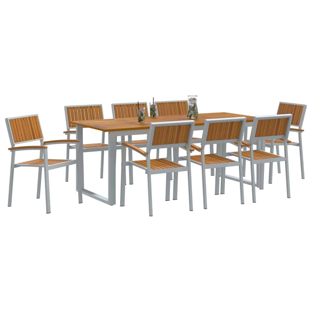 Ensemble de salle à manger jardin 9 pcs gris bois d'acacia 200 x 90 x 75 cm - PANGIVO - Image 3