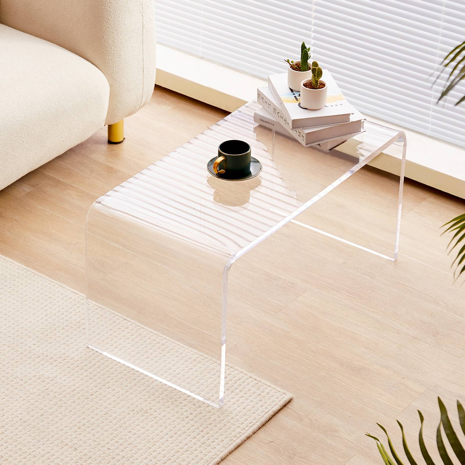 VEVOR Table basse acrylique 813x401x414 mm, charge 50 kg. Transparent, 20 mm épaisseur, salon, balcon. - Image 8