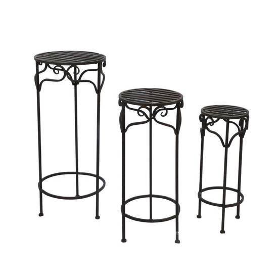 Set de 3 sellettes rondes en fer forgé marron Chemin de campagne