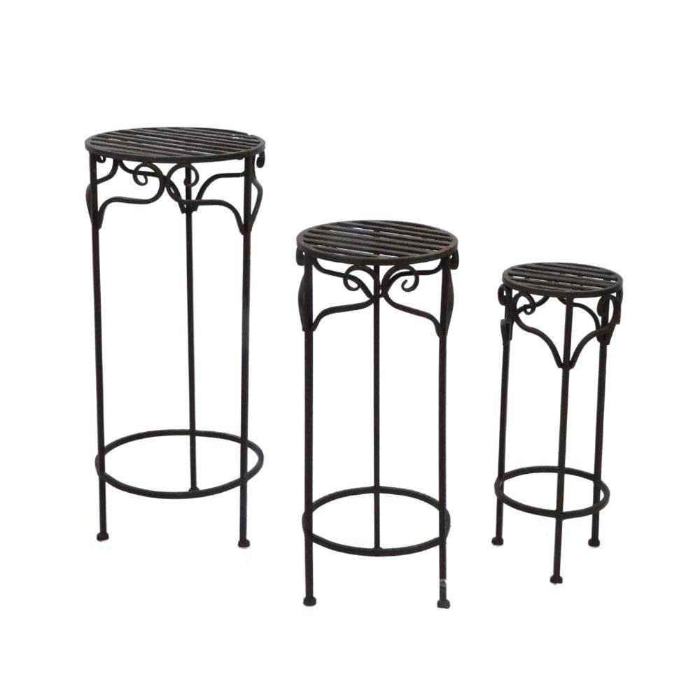 Set de 3 sellettes rondes en fer forgé marron Chemin de campagne