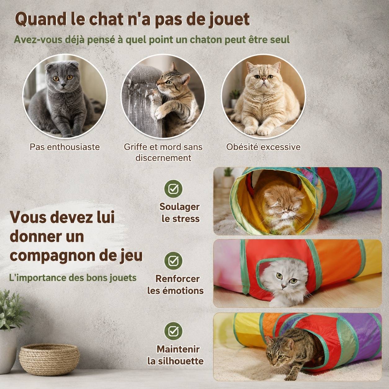 Tunnel Pour Chats D'intérieur Pliable Jeu Interactif Deux Voies Pour Lapins Cobayes - Image 3