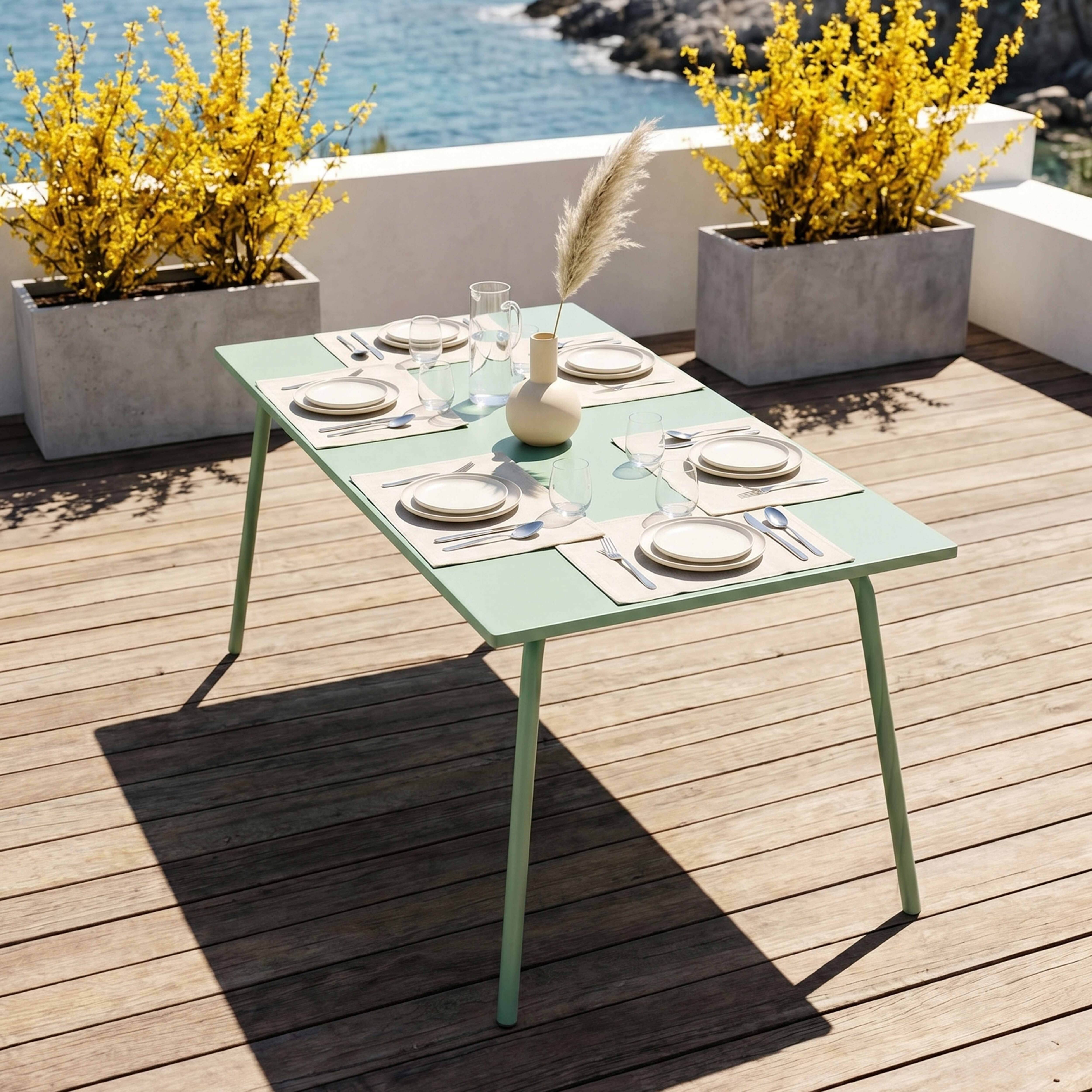 Oviala - Table de jardin rectangulaire en métal 8 places 180 cm vert sauge Palavas - Oviala - Imagen 2