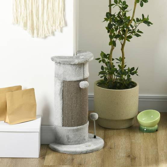 Griffoir pour Chat Poteau en Sisal avec Balles de Jeu Centre d'Activité Stable 34x26x58 cm Gris - ComfortXL Outdoor Living - Image 4
