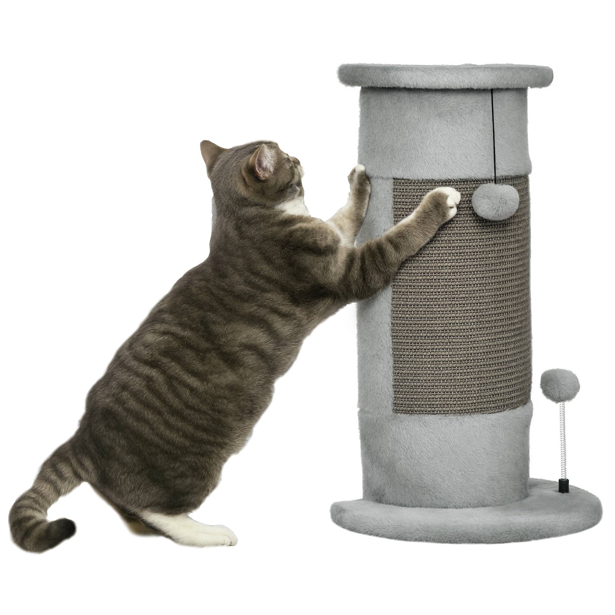 Griffoir pour Chat Poteau en Sisal avec Balles de Jeu Centre d'Activité Stable 34x26x58 cm Gris - ComfortXL Outdoor Living - Image 1