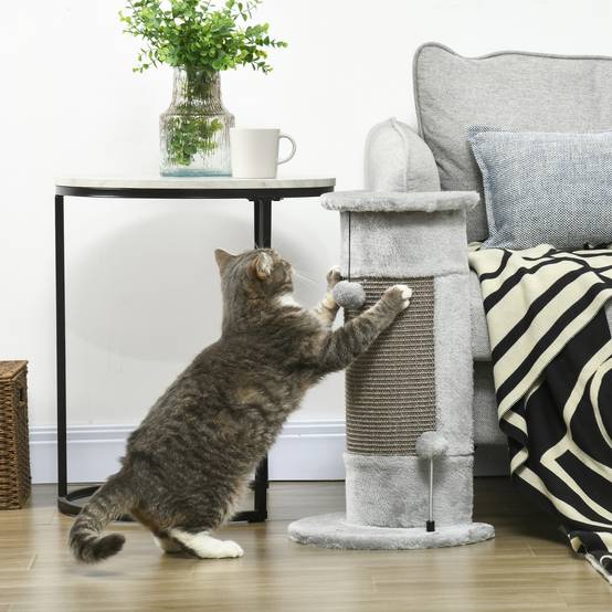 Griffoir pour Chat Poteau en Sisal avec Balles de Jeu Centre d'Activité Stable 34x26x58 cm Gris - ComfortXL Outdoor Living - Image 3