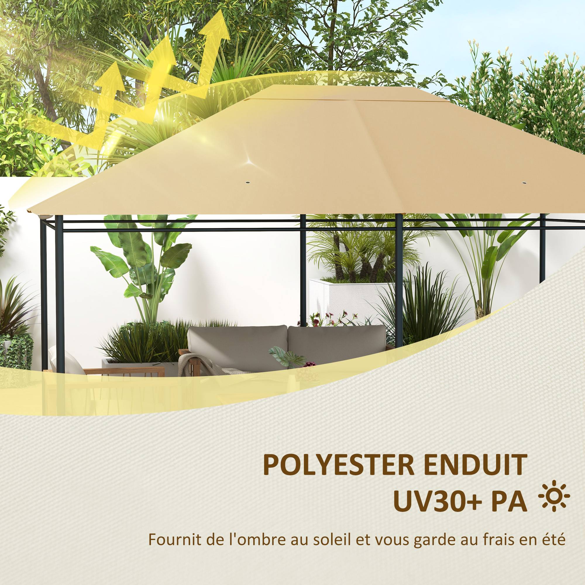 Outsunny - Toile de remplacement pour pavillon tonnelle gazebo 3x4m anti-UV tissu polyester 180g/m² kaki - Outsunny - Image 3