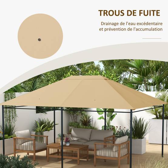 Outsunny - Toile de remplacement pour pavillon tonnelle gazebo 3x4m anti-UV tissu polyester 180g/m² kaki - Outsunny - Image 6