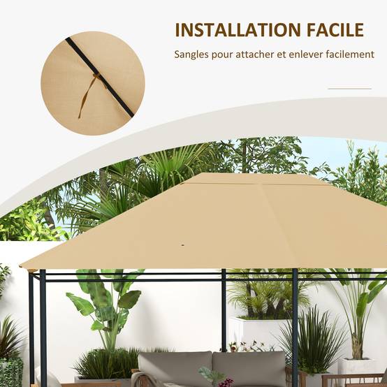 Outsunny - Toile de remplacement pour pavillon tonnelle gazebo 3x4m anti-UV tissu polyester 180g/m² kaki - Outsunny - Image 5