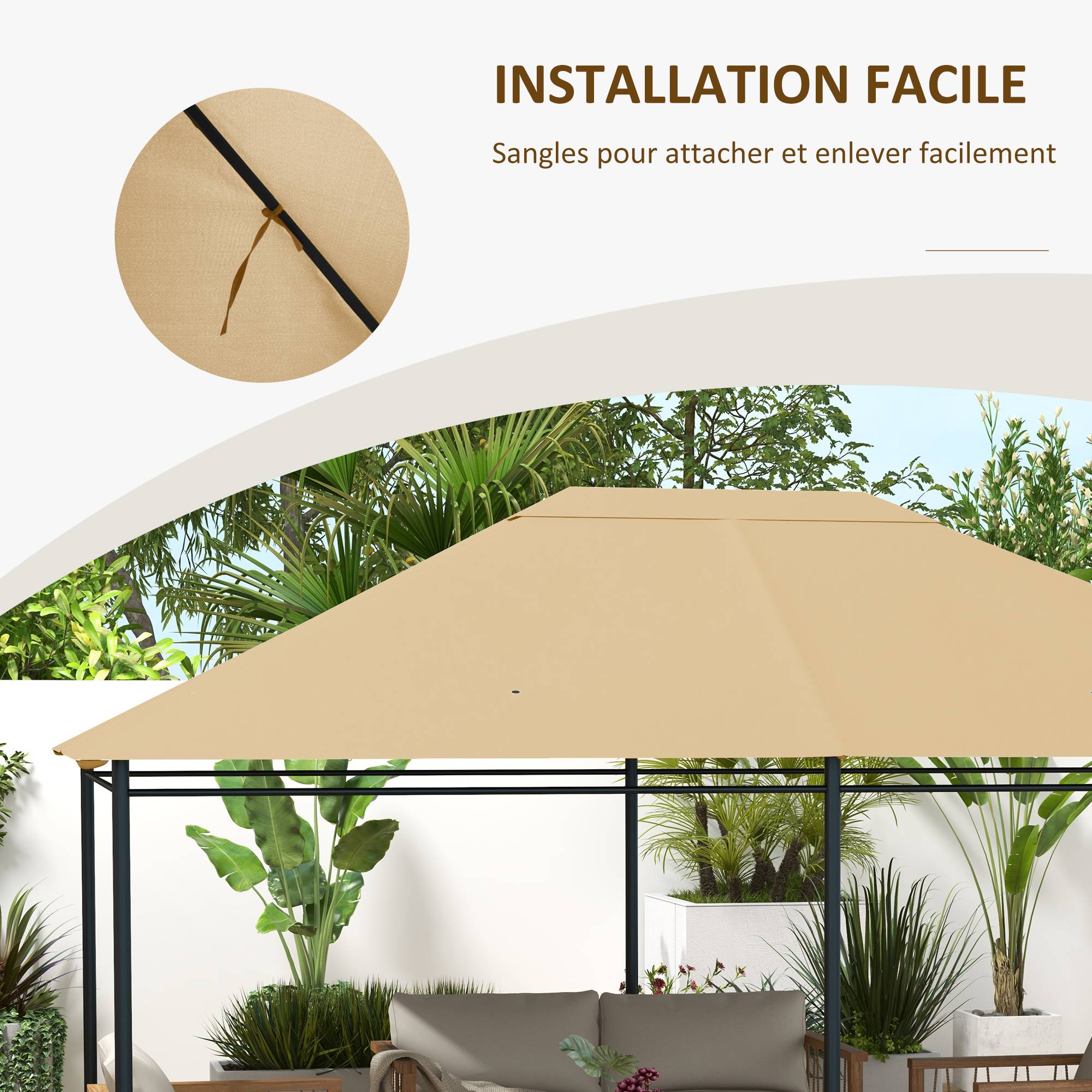 Outsunny - Toile de remplacement pour pavillon tonnelle gazebo 3x4m anti-UV tissu polyester 180g/m² kaki - Outsunny - Image 5