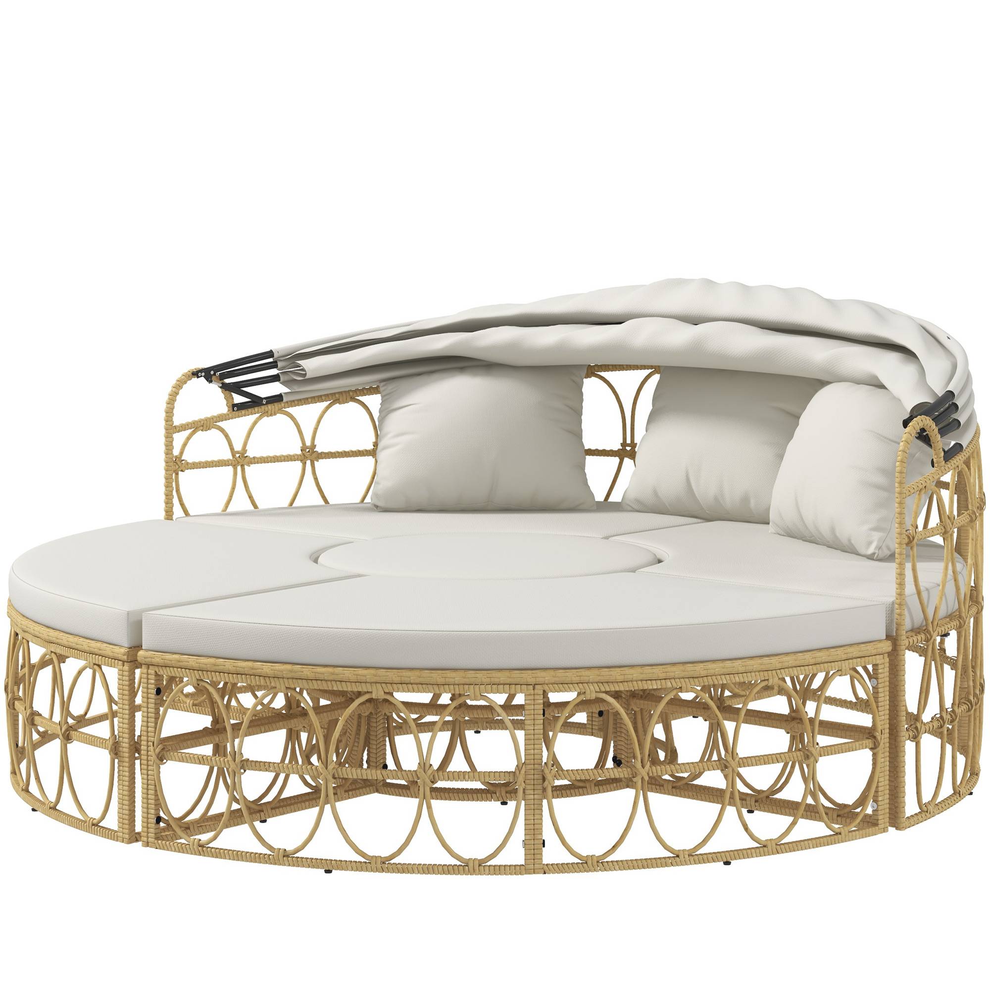 ComfortXL - Îlot de jardin 4 pièces en résine tressée crème beige 178 cm toit rétractable coussins pour terrasse extérieure - Image 2