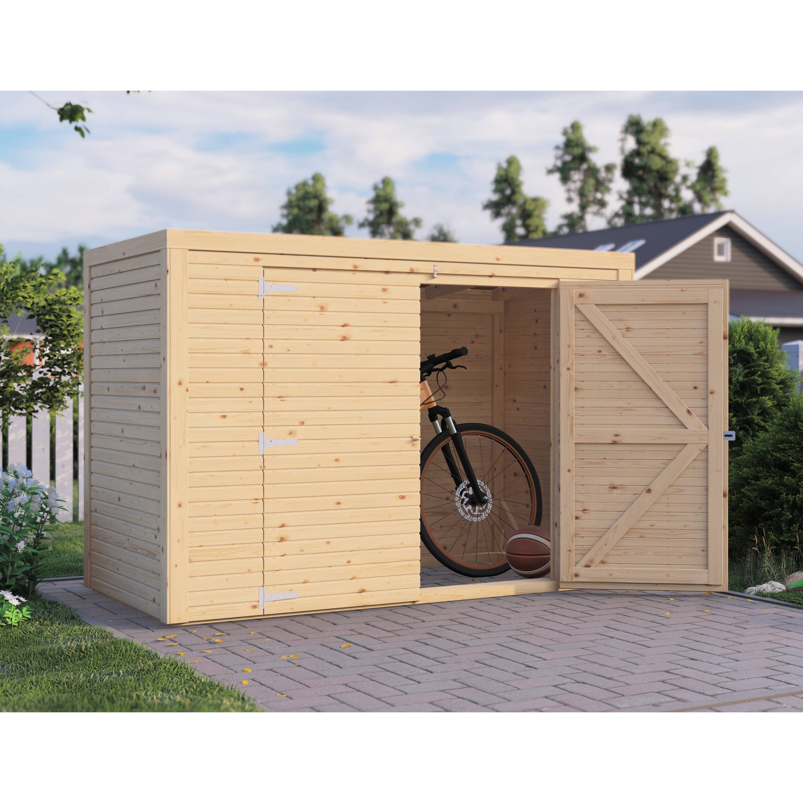 Abri vélos bois Bertilo Fineline 18mm 208 x 103 cm naturel - Image 1