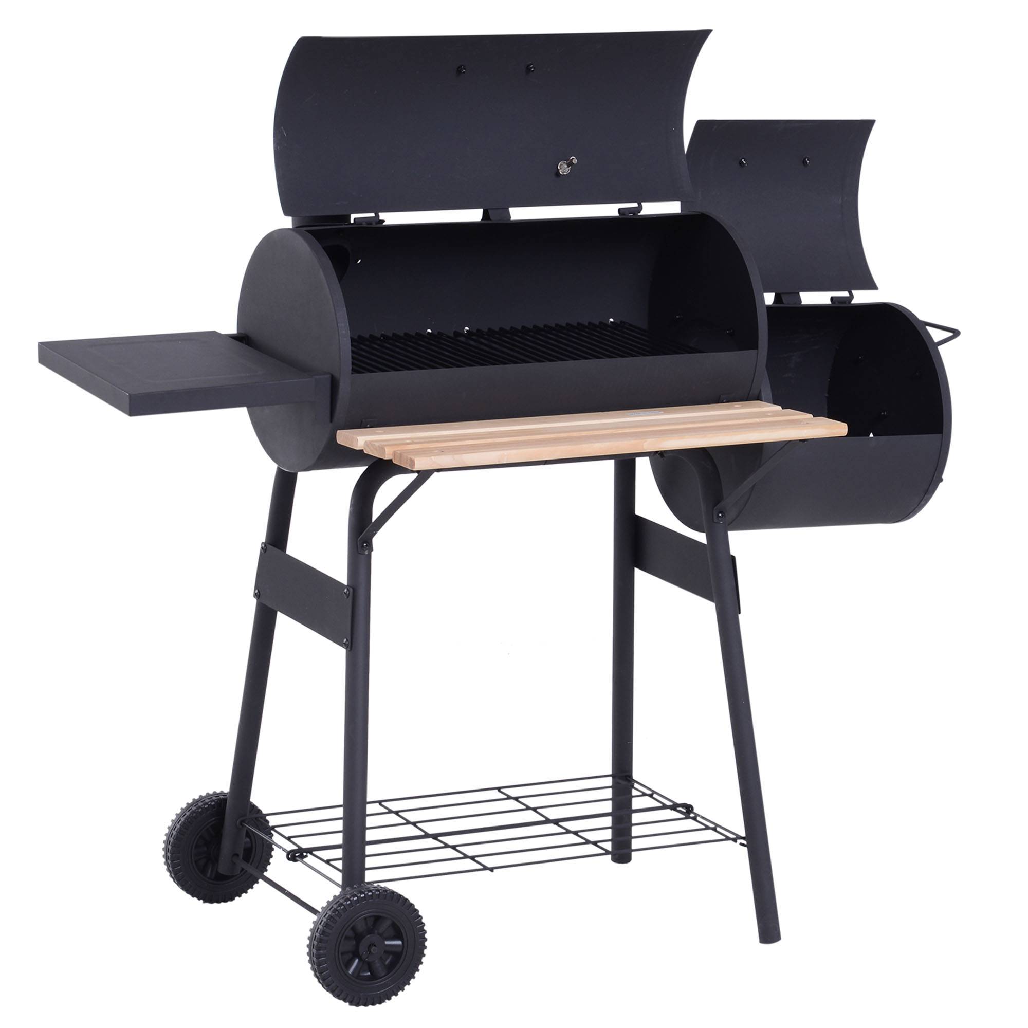 Barbecue à Charbon fumoir BBQ Grill Smoker sur Pied avec Couvercle, roulettes, thermomètre, étagères Noir - Image 2