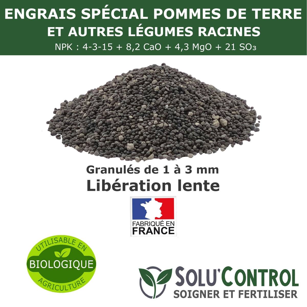 Tout pour les nuisibles - SOLU’CONTROL - 500 g d'engrais spécial pommes de terre et légumes racines 4-3-15 - enrichi en potasse - croissance, grossissement - UAB - Image 4