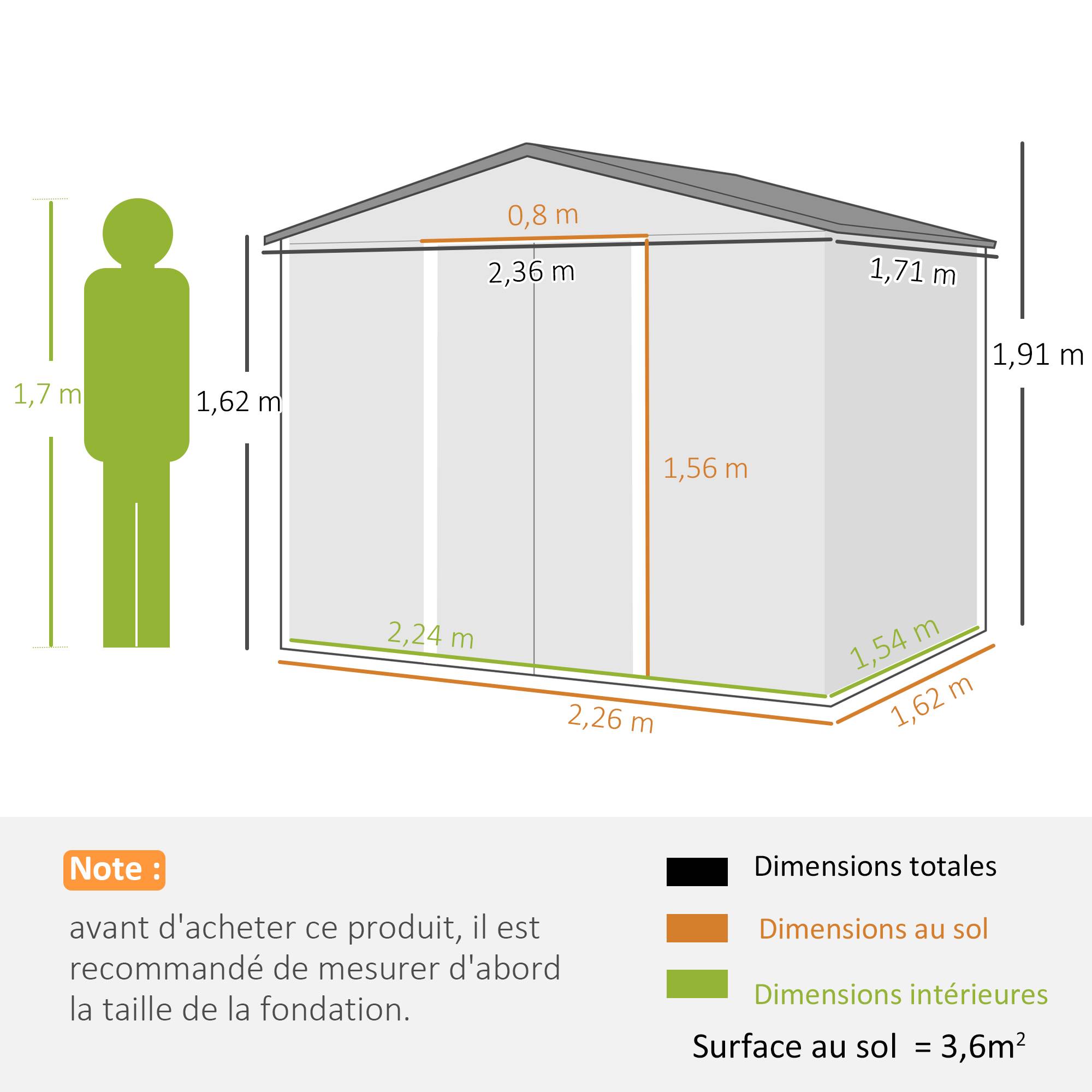 ComfortXL - Abri de jardin en acier galvanisé marron foncé 3,6 m² 236 x 171 x 191 cm pour outils à portes coulissantes - Image 3